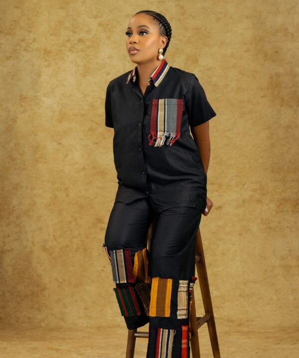 AYANMOIRE –  African-Inspired Outfits with Multicolor Aso-Oke Patchwork Detailing - Image 6