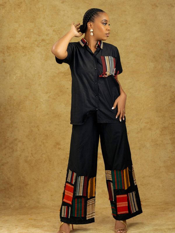 AYANMOIRE Dress & Two-Piece Set – Elegant Black African-Inspired Outfits with Multicolor Aso-Oke Patchwork Detailing - Image 5