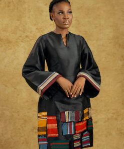 Alternative view of AYANMOIRE Dress & Two-Piece Set – Elegant Black African-Inspired Outfits with Multicolor Aso-Oke Patchwork Detailing