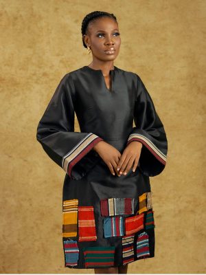 Alternative view of AYANMOIRE Dress & Two-Piece Set – Elegant Black African-Inspired Outfits with Multicolor Aso-Oke Patchwork Detailing