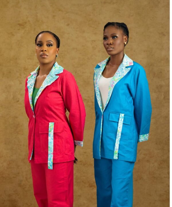 Fresh Vibe Set – Two-Piece Bold Color Blazer & Trousers with Printed Accents | Power Look for Women - Image 4