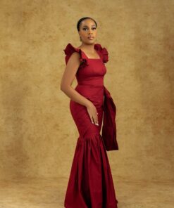 Alternative view of ADUN Dress – Elegant Wine Red Ruffle Sleeve Fishtail Gown | Formal Occasion & Statement Evening Dress for Women