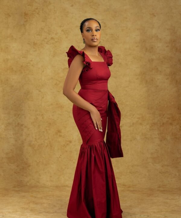 Alternative view of ADUN Dress – Elegant Wine Red Ruffle Sleeve Fishtail Gown