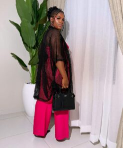 Alternative view of Breez Set – Women's Wide-Leg Pants & Black Mesh Kimono with Bodysuit | Elegant & Breathable Outfit