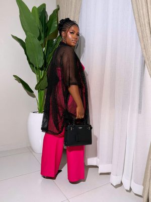 Alternative view of Breez Set – Women's Wide-Leg Pants & Black Mesh Kimono with Bodysuit | Elegant & Breathable Outfit