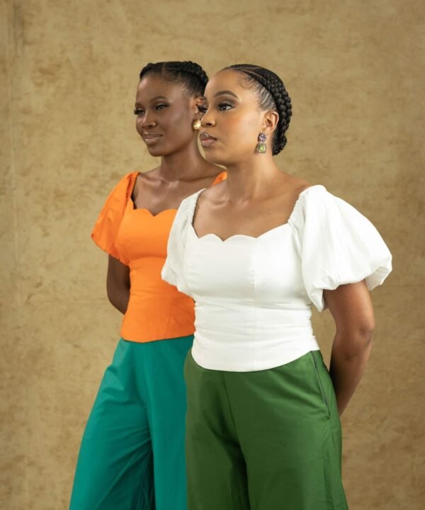 Zuri Set – Women's Puff Sleeve Corset Top & Wide-Leg Pants with Cutout Hem | Bold & Elegant Two-Piece Outfit - Image 7