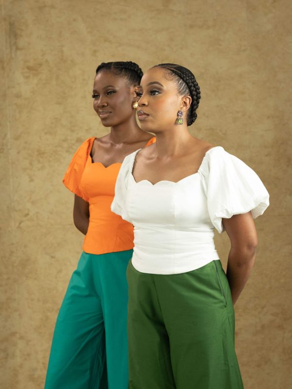 Zuri Set – Women's Puff Sleeve Corset Top & Wide-Leg Pants with Cutout Hem | Bold & Elegant Two-Piece Outfit - Image 7