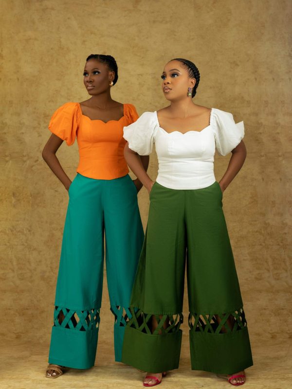 Zuri Set – Women's Puff Sleeve Corset Top & Wide-Leg Pants with Cutout Hem | Bold & Elegant Two-Piece Outfit - Image 5