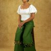 Zuri Set – Women's Puff Sleeve Corset Top & Wide-Leg Pants with Cutout Hem | Bold & Elegant Two-Piece Outfit