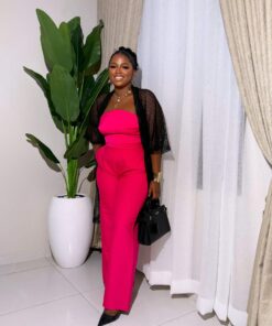 Breez Set – Women's Wide-Leg Pants & Black Mesh Kimono with Bodysuit | Elegant & Breathable Outfit