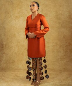 ARAIRE  Fringed Midi Dress with Detachable Patchwork - Elegant African Dress