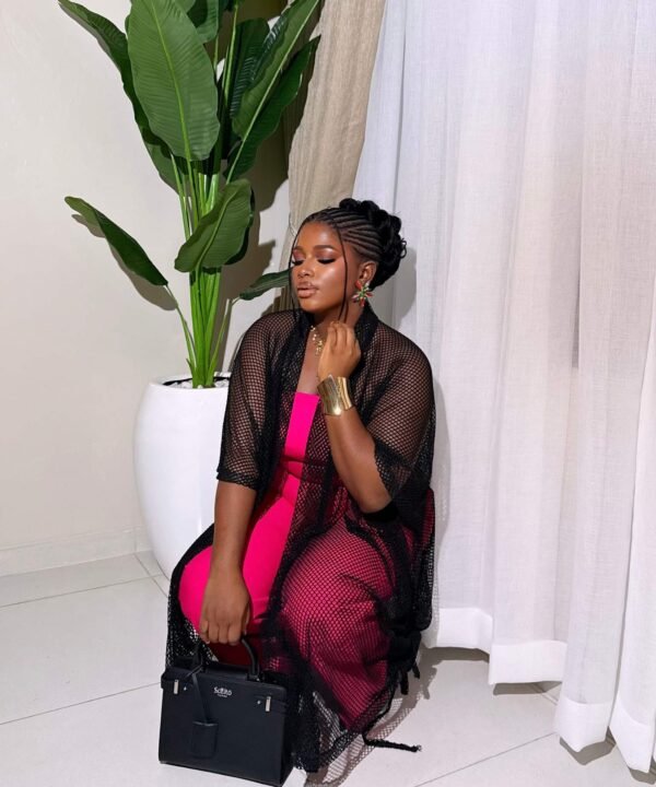 Breez Set – Women's Wide-Leg Pants & Black Mesh Kimono with Bodysuit | Elegant & Breathable Outfit - Image 3