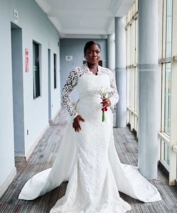 Elegant Long Sleeve Lace Wedding Dress with Train – Bespoke Bridal Gown | Bojamiley Lagos - Image 7