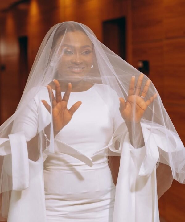 ADEOLA African White Wedding Dress With Long Sleeves and Train - Image 3
