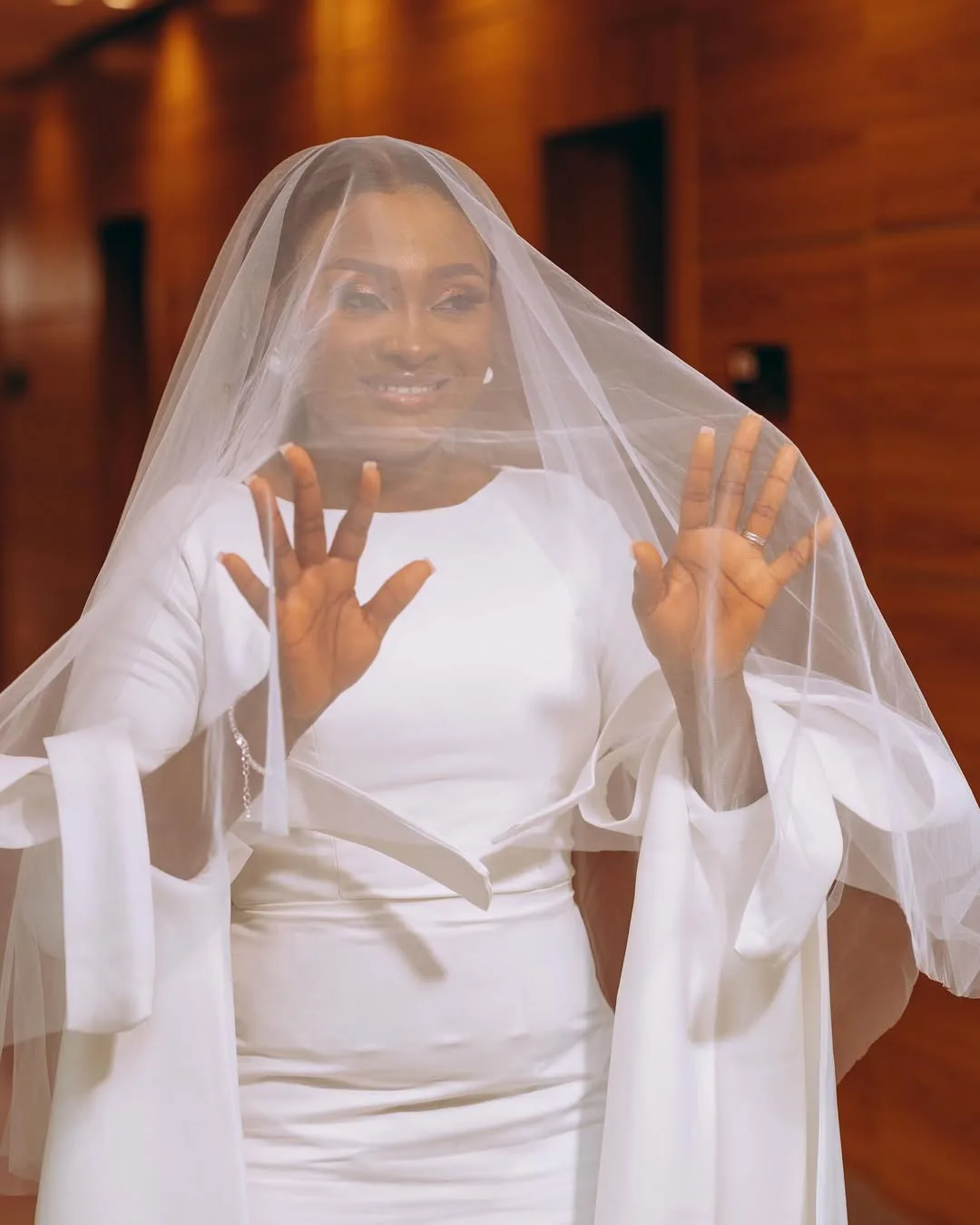 ADEOLA African White Wedding Dress With Long Sleeves and Train - Image 3