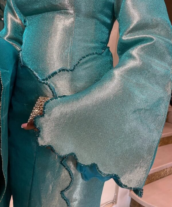Elegant Aqua Blue Nigerian Aso Oke Traditional Attire for Women –  Yoruba Wedding & Special Occasion Outfit - Image 5
