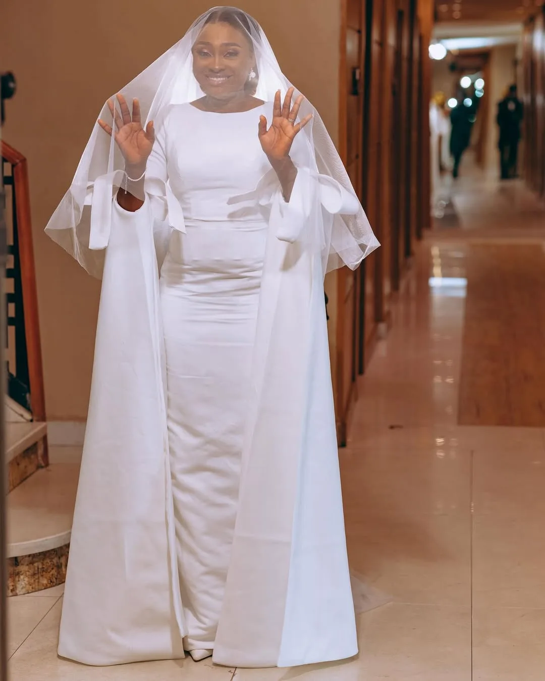ADEOLA African White Wedding Dress With Long Sleeves and Train - Image 2
