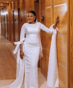 ADEOLA White African Wedding Dress with Veil & Train - All Sizes Available 2025