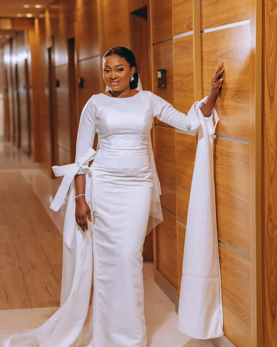 ADEOLA African White Wedding Dress With Long Sleeves and Train