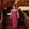 Luxury Red Sequin Aso Ebi Gown with Off-Shoulder Sleeves – Elegant African Wedding & Party Outfit