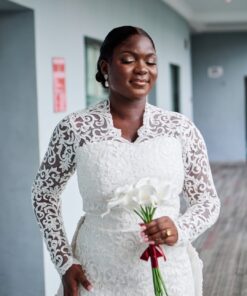 Alternative view of Elegant Long Sleeve Lace Wedding Dress with Train – Bespoke Bridal Gown | Bojamiley Lagos