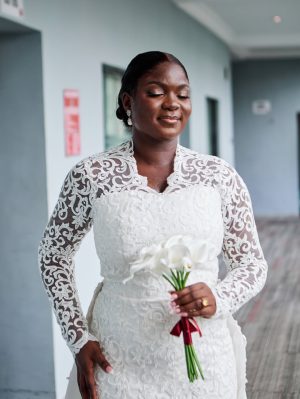 Alternative view of Elegant Long Sleeve Lace Wedding Dress with Train – Bespoke Bridal Gown | Bojamiley Lagos