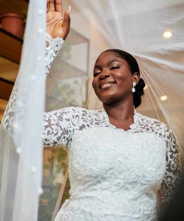 Elegant Long Sleeve Lace Wedding Dress with Train – Bespoke Bridal Gown | Bojamiley Lagos - Image 6