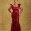 ADUN Dress – Elegant Wine Red Ruffle Sleeve Fishtail Gown