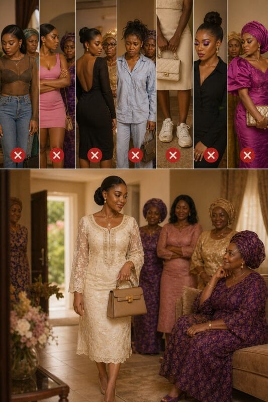 Bojamiley Evolve Collection wearer greeting her Nigerian mother in law