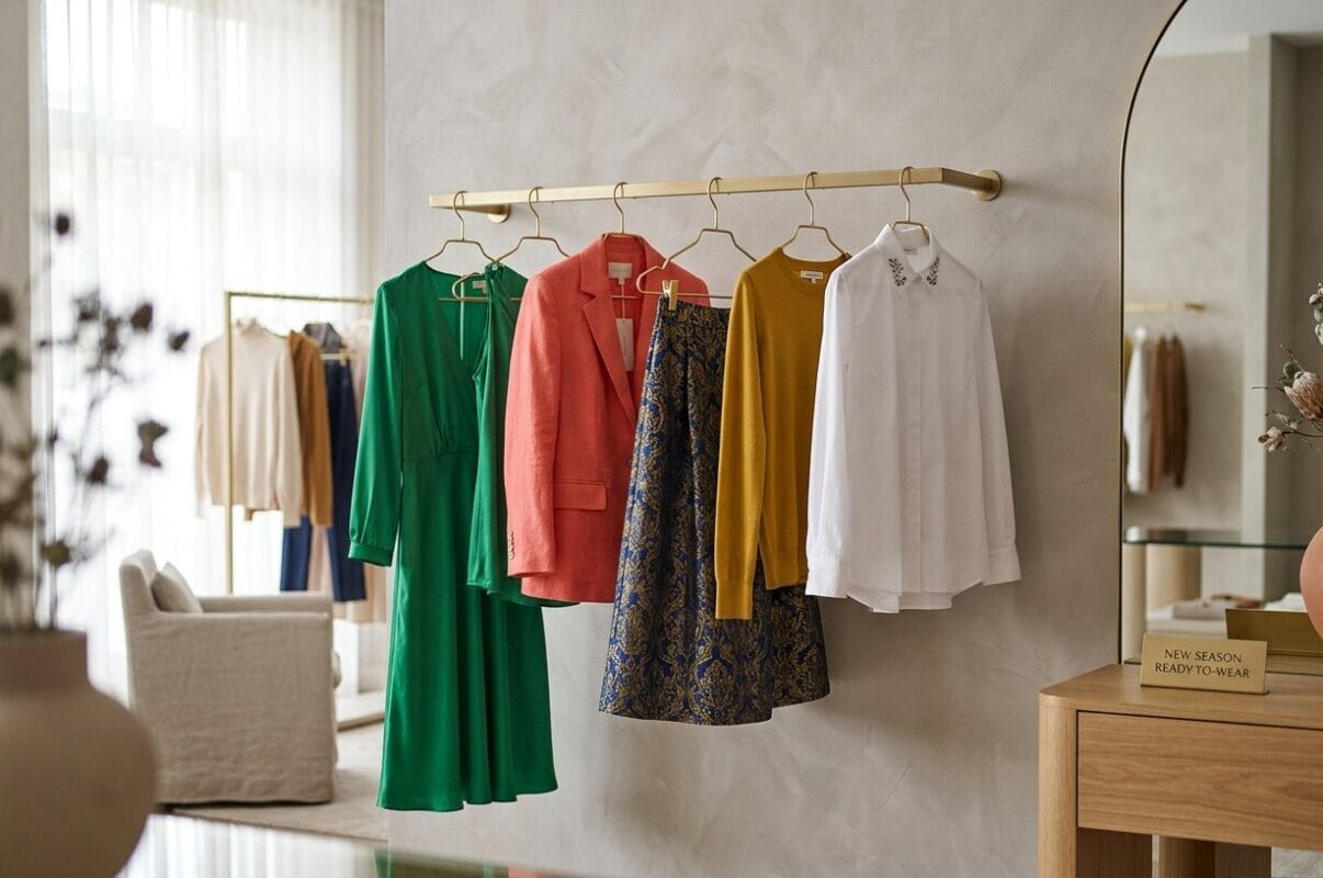 Ready to wear fashion collection on a boutique rack in Nigeria