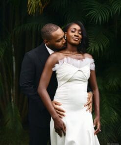 Elegant off shoulder white wedding dress with cathedral veil