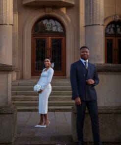 Elegant long sleeve white court wedding dress for women by Bojamiley featuring a modern minimalist civil bridal design perfect for registry and intimate weddings.