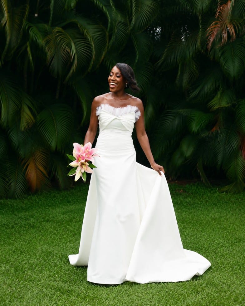 Elegant off shoulder white wedding dress with cathedral veil