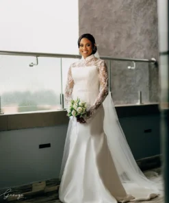 High Neck Lace Wedding Dress | Modest Bridal Gown With Sleeves