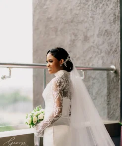 High Neck Lace Wedding Dress | Modest Bridal Gown With Sleeves - Image 6