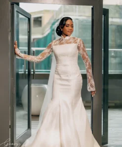 High Neck Lace Wedding Dress | Modest Bridal Gown With Sleeves - Image 5