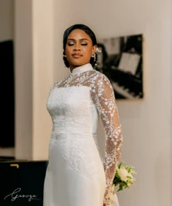 High Neck Lace Wedding Dress | Modest Bridal Gown With Sleeves - Image 4