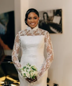 High Neck Lace Wedding Dress | Modest Bridal Gown With Sleeves - Image 3