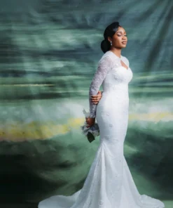 White Wedding Dress – Long Sleeve Mermaid Lace Bridal Gown - Image 8