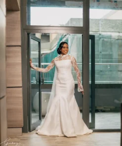 Alternative view of High Neck Lace Wedding Dress | Modest Bridal Gown With Sleeves