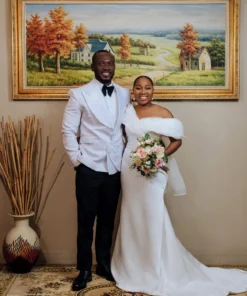 simple white wedding dress off shoulder wedding dress
