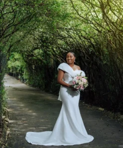 simple white wedding dress off shoulder wedding dress