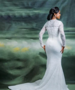 White Wedding Dress – Long Sleeve Mermaid Lace Bridal Gown - Image 3