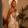 ESTHER Nigerian Traditional Wedding Dress | Ivory and Gold Lace with Gele