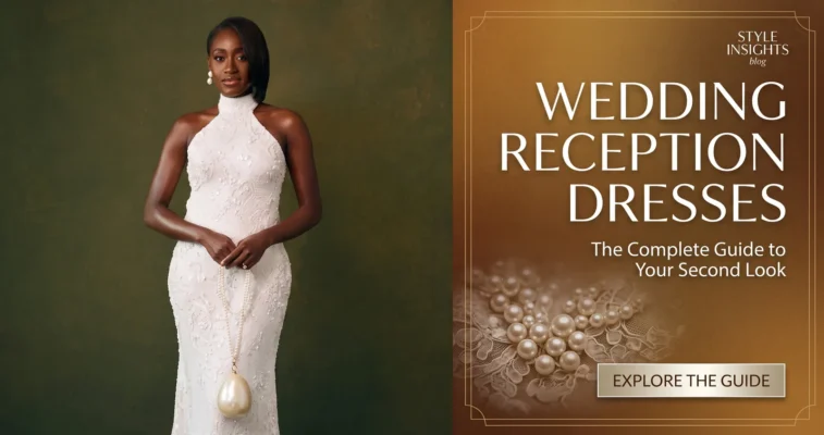 This is an image of a wedding reception dress blog post