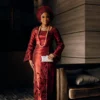 Wine Aso Oke Traditional Wedding Dress with Gele | Long Sleeve Yoruba Bridal Outfit