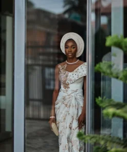 Alternative view of ESTHER Nigerian Traditional Wedding Dress | Ivory and Gold Lace with Gele