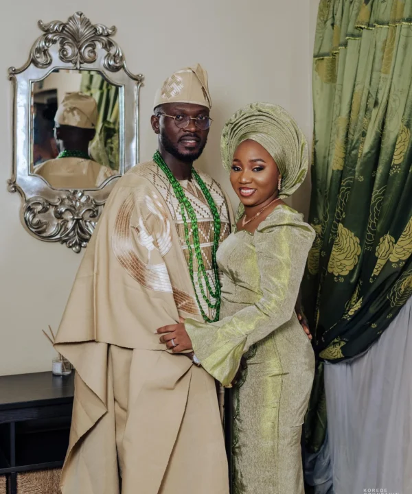 Alternative view of OLUFUNMILADE Sage Green Aso Oke Bridal Outfit | Custom Made African Traditional Wedding Dress